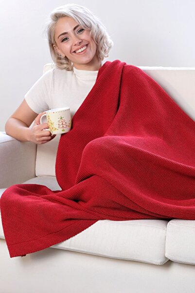 DALİSA Alina Knitwear Plain Knitted Knee Blanket, Sofa Shawl, Children's Blan...