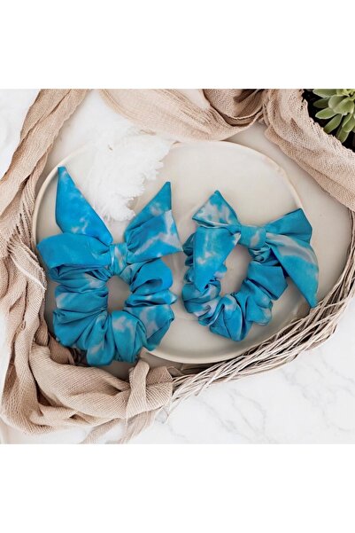 alsaccessories Agrafă de păr pentru femei cu model albastru și alb - cu detaliu fundă, scrunchie