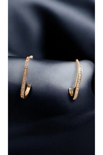 Neoone Jewellry ZİRKON TAŞLI OVAL HALKA KÜPE