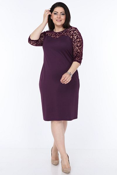 modayız Purple Flocked Plus Size Dress 7a-1033