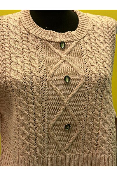 Gönülden Tasarım TRİKO ZİRKON TAŞLI YAN BAĞLAMALI SÜVETER YELEK CROP