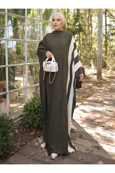 SAHRA BUTİK Knitwear Hijab Dress - Khaki - Sahra Butik