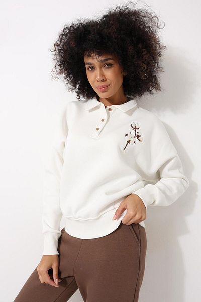 AMİDA Hanorac de damă oversize ecru brodat cu gât polo - 2452