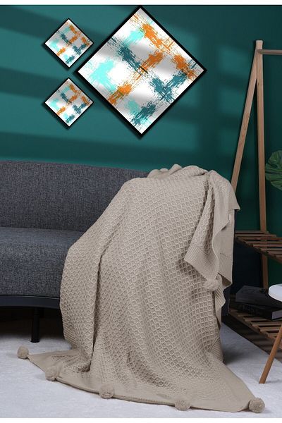 YGT Home Basket Knitwear Braided Tv Blanket 10 Tassel Stone |   130X170 Leg Shawl-Seat Shawl and Decor