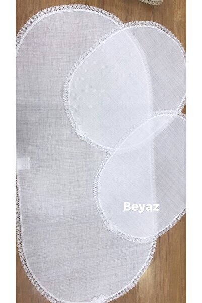DUYGU KUMAŞ Kenarları Güpür Detaylı Üç Parça Oval Set