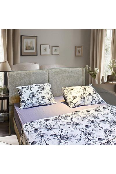 ATA HOME Διπλό Βαμβακερό Σετ Παπλωματοθήκη - 3 Σεντόνια και Παπλωματοθήκη, 220x220 cm