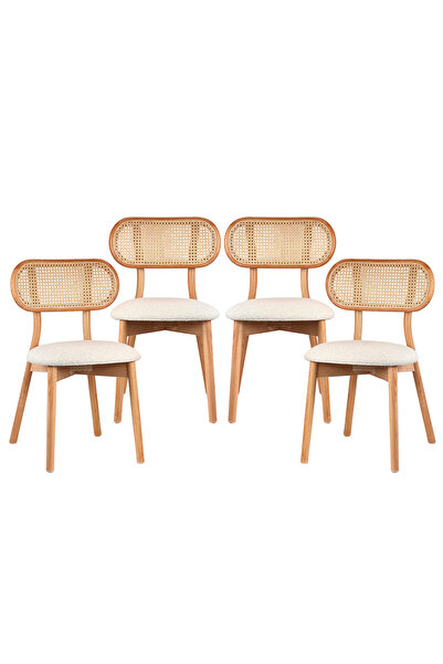 Woodenbend Troy Ahşap Natural Hazeranlı Sandalye 4 Adet – Doğal Kayın Ağacı
