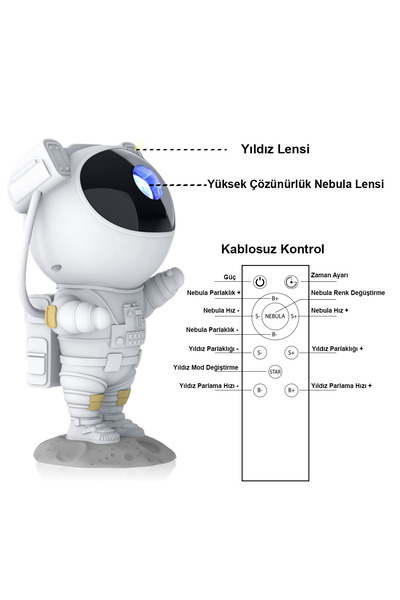 ALFAGİFT Astronot Galaksi Projektör Kumandalı Gece Lambası Yıldız Ve Samanyolu Projeksiyon Işığı
