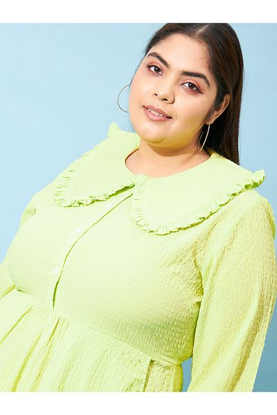 Athena By Styli Plus Size Seersucker Peter Pan Collar Fit & Flare Midi Dress
