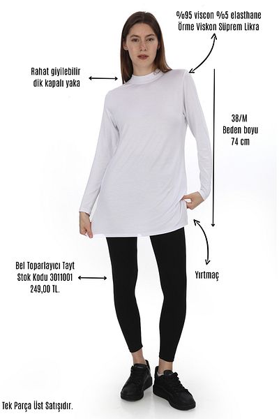 penyebizden Viscose Stand Collar Tunic - White