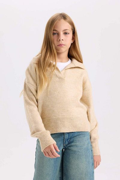 DeFacto Girls' Polo Neck Basic Plain Knitwear Sweater C9667A824Wn