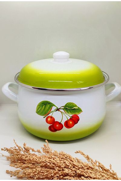 EBRULİEMAYE Cherry Enamel Vintage Cookware 24 cm Diameter Milk Yogurt Hot Pot