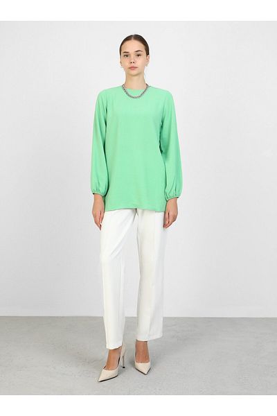 Refka Green Balloon Sleeve Aerobin Blouse - Sleeve Elastic - Refka