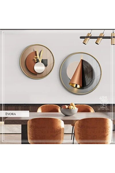 Tablomtr Metal Çerçeveli Gerçek Camlı Yuvarlak Tablo Evora 2li Set