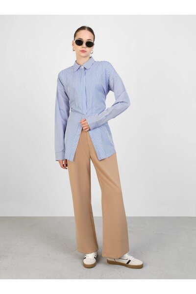 Benin بنطلون قماش بتفاصيل طيات باللون البيج - بنين