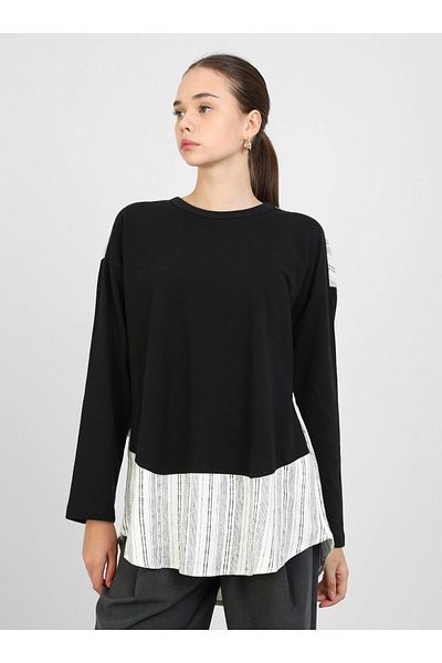 Benin Tricou de damă cu dungi din bumbac - negru - Benin