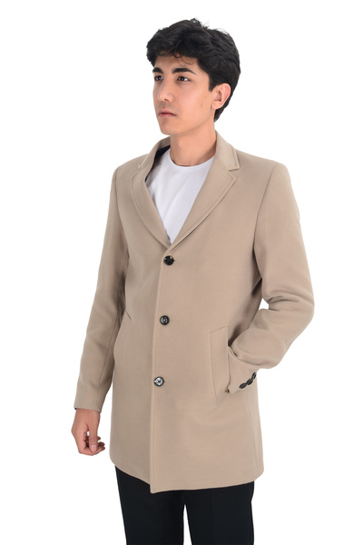 Cengiz İnler Cengiz Inler Mono Yaka Düğmeli Erkek Kaşe Kaban