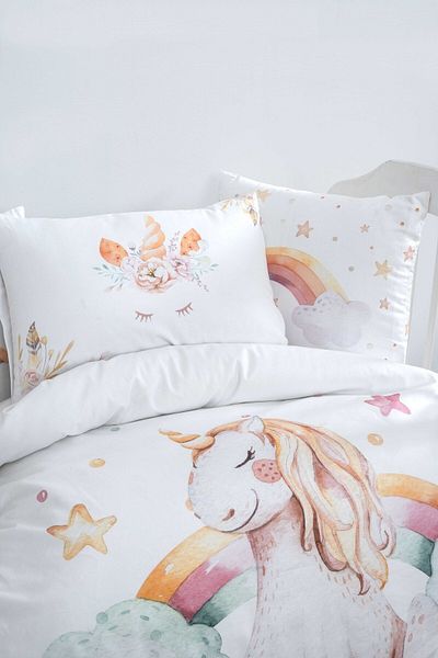 Montisu Mibabies; Baby Unicorn, 100% Cotton Baby Room Set: Duvet Cover Set, Throw Pillow, 3-Piece Painting