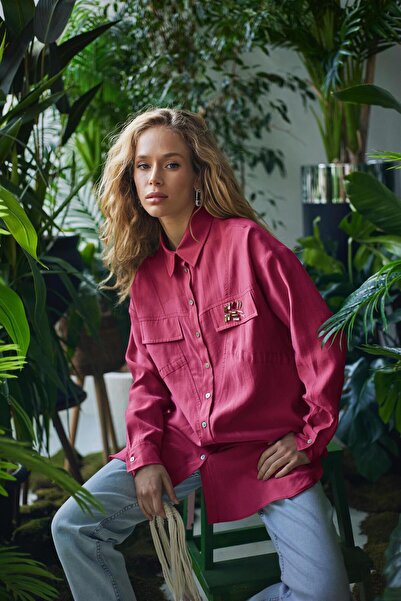 Moodbasic Cebi İşlemeli Cupra Tunik - Pembe