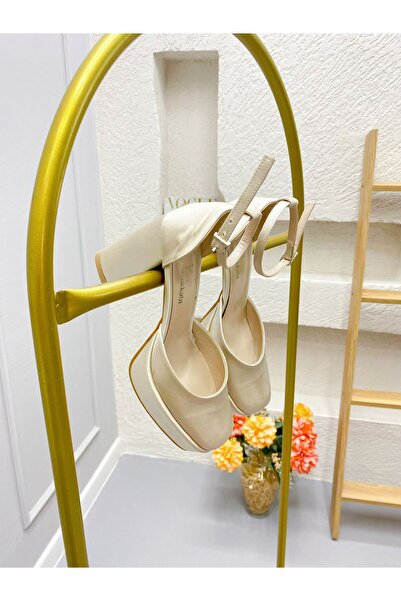AZLAYAYAKKABI Tan Satin Platform Heeled Women's Evening Dress Shoes