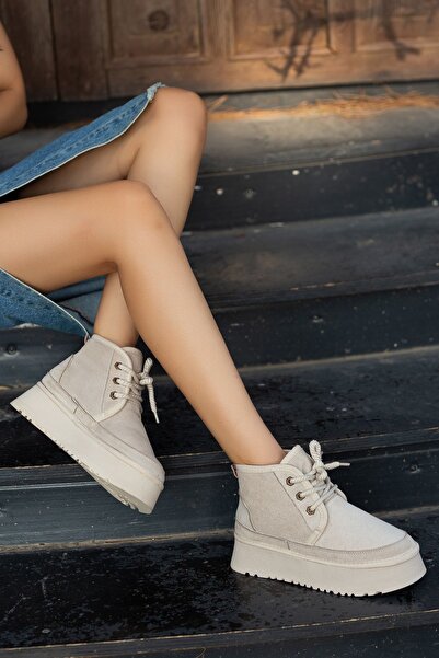 Mamito Ayakkabı HJ-H61  Yüksek Tabanlı halat İp Detaylı Yüksek Tabanlı Bot