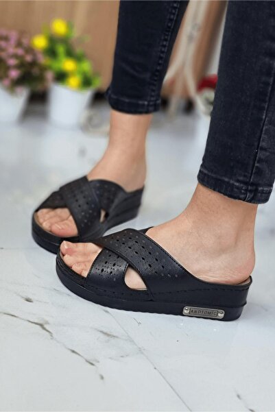 Neon Shoes Erika Women's Daily Straw Patterned Anti-Sweat Anatomical Orthopedic Sole Mother Out Home Slippers