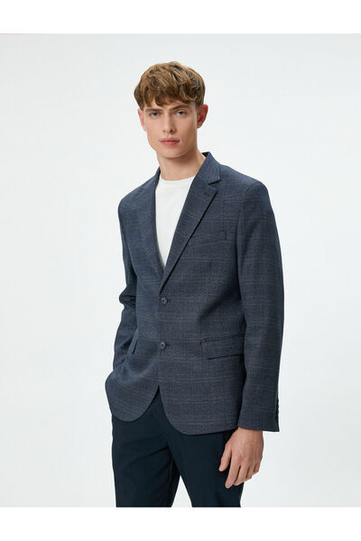 Koton Blazer Ceket Ekoseli Slim Fit Düğmeli Çift Cep Detaylı Mono Yaka