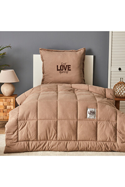 Karaca Motto Beige 155X220 cm Baumwolle Komfort Schlafset, Kopfkissenbezug 80...