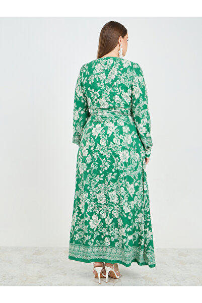 Styli Plus Floral Print V Neck Wrap Maxi Dress