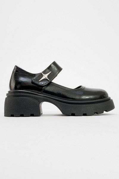 Ccway Pantofi casual dama din piele lacuita neagra - Velcro