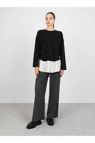 Benin Tricou de damă cu dungi din bumbac - negru - Benin