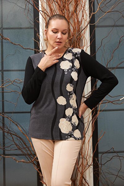 Imagine Giyim Plus Size Smoked Blouse with Bezexl Pattern