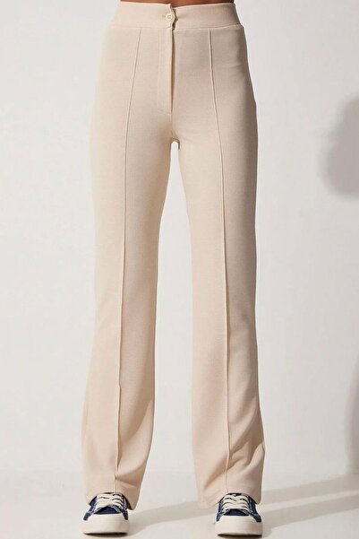 dk denemekabini High Waist Lycra Women's Palazzo Pants - Stone