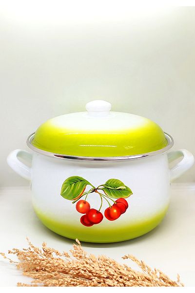 EBRULİEMAYE Cherry Enamel Vintage Cookware 24 cm Diameter Milk Yogurt Hot Pot