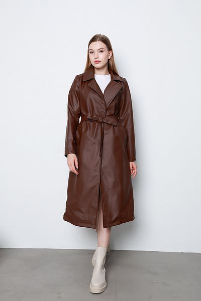 İKLİM LİFE Belted and Lined Leather Coat - Brown