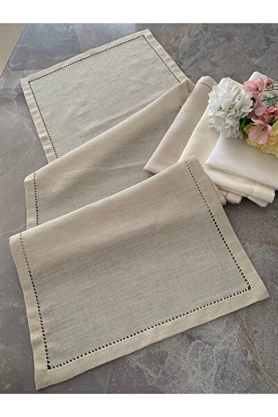 DUYGU KUMAŞ Ajur Detaylı Linen Kumaş Runner
