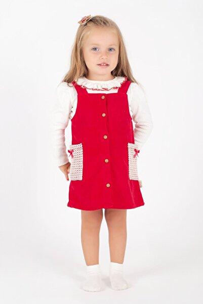 Minigimin Cicileri My Little One's 2-Piece Dress with Ruffles and Buttons - Red