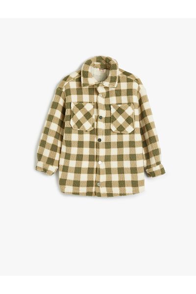 Koton Karierte Fleece-Hemdjacke mit Taschen