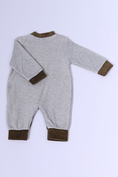HÇM Velvet Jumpsuit for Baby Boy - Teddy Bear Printed with Snaps D10