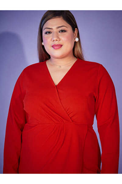 Sassafras By Styli Plus Wrap Midi Dress with Long Sleeve