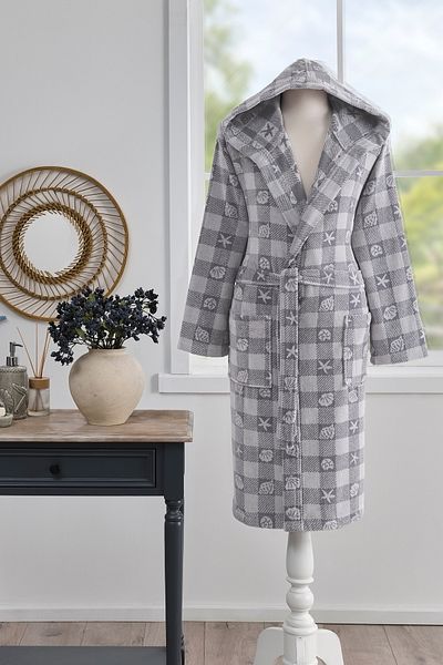 Özdilek Shell Plaid Velvet Hooded Bathrobe