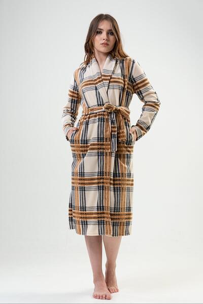 VİENETTA Kadın Uzun Şal Yaka Kahve Polar Sabahlık C4T3N0O102