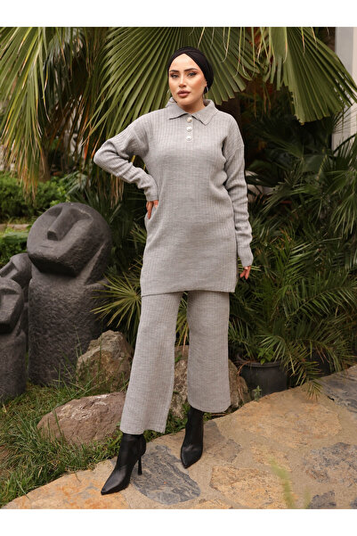 SAHRA BUTİK Gray Knitwear Set - Sahra Butik