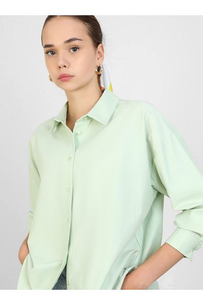 Benin Βαμβακερό πουκάμισο Oversize - Aqua green, Ribbon Detailed - Benin