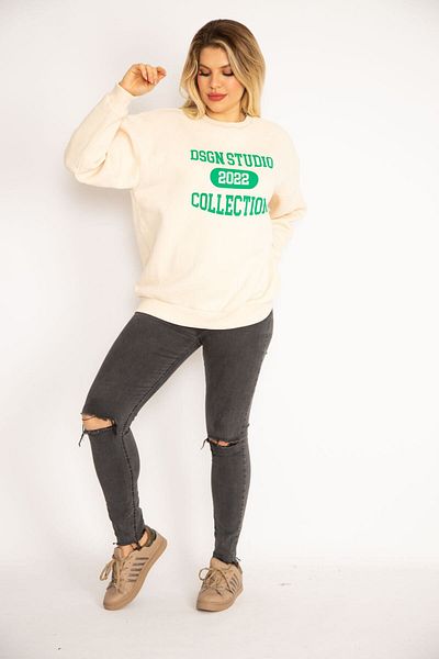 Şans Damen-Sweatshirt aus 3-fädigem Rippenstrick in Beige, großes Format 65n35071
