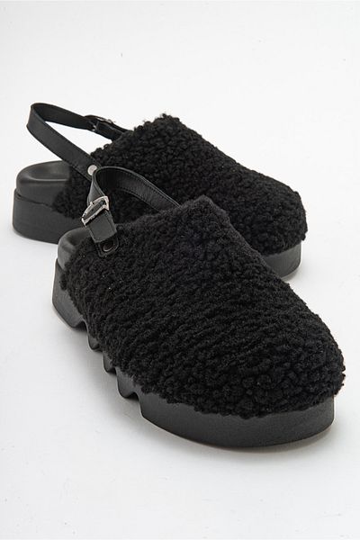 Dericlub Sandale de pluș negre ZY 8005 - Club din piele cu talpă groasă