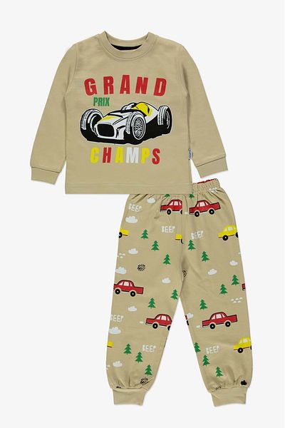 Mnk Baby&Kids Men's Biliplik Printed Pajama Set - MNK0603 CREAM