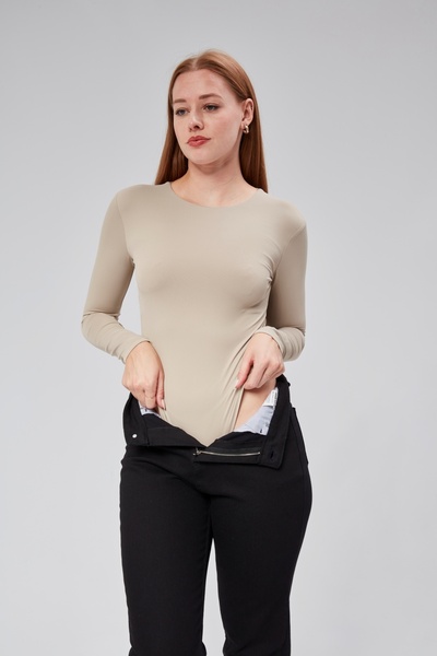 Maison La Femme Beige Lined Long Sleeve Snap Body