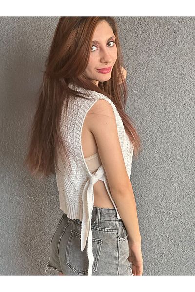 Gönülden Tasarım Knitwear ZIRCON STONE SIDE TIE SWEATER VEST CROP