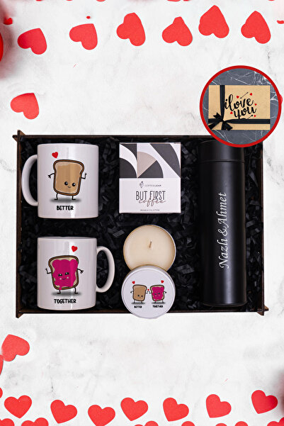 TrendHediye Kişiye Özel Termos 450ML & 2'li Kupa Bardak , Filitre Kahve,Kokul...